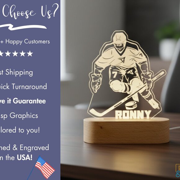 Hockey Night Light – Personalized LED Sports Room Lamp - Picture 4 of 8